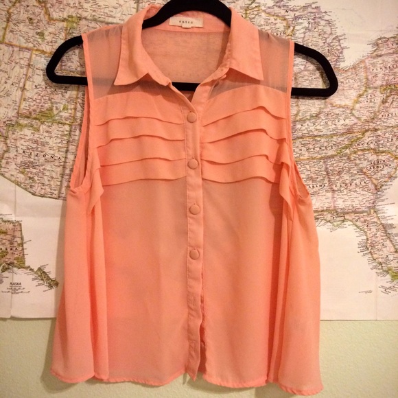 Sheer peach sleeveless ruffle top