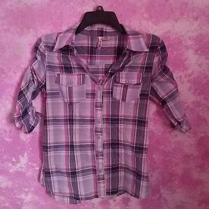 Cute plaid Bongo button up shirt