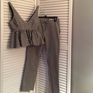 Zara XS blk/wht check top and pants