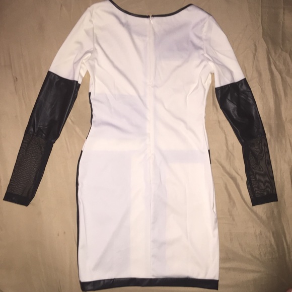 Cream/Black polyester, faux-leather, sheer dress👗 - Picture 2 of 4