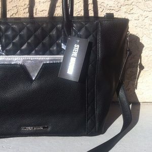 Black Steve Madden Tote w/ mini silver wallet