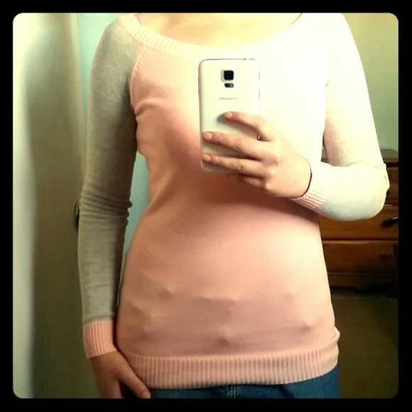 Fall Sweater Pink Gray Casual Size XSmall Women's