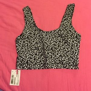 Winie black printed cotton spandex crop tank