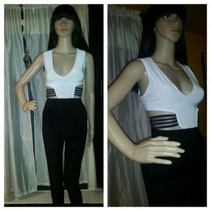 White and black jumpsuit with open side