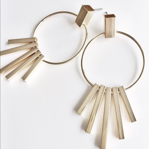 GOLD ART DECO ROUND DROP FRINGE EARRINGS - Picture 2 of 4