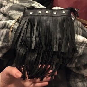 Black fringe cross body skull and cross bone