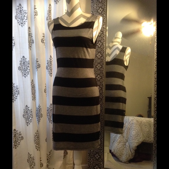 Black and gray stripe tank dress