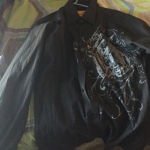 mens(M) long sleeve design button up ,black