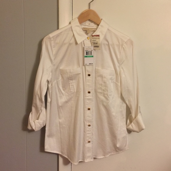 Michael Kors White Cotton Blouse Size 8 NEW