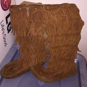 Minnetonka tall fringed boots