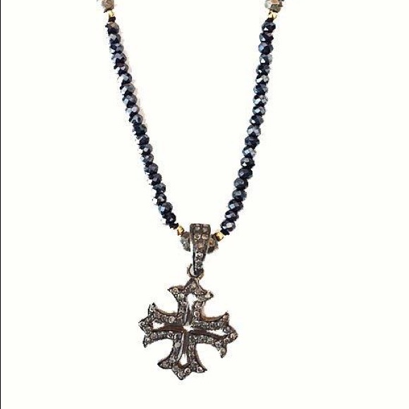 Pave diamond iron cross necklace - Picture 1 of 2