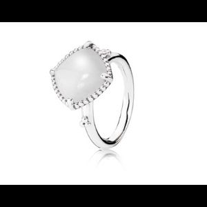 Pandora White Quartzite Silver Ring Size 5