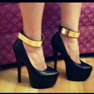 Black and gold heels