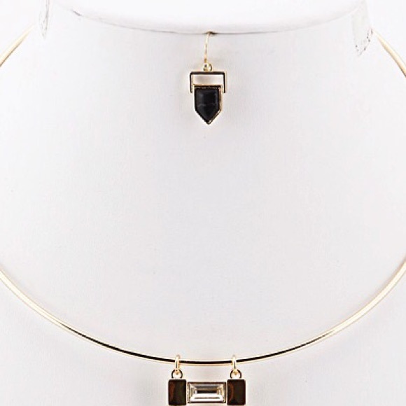 GOLD MARBLE CRYSTAL PENDANT NECKLACE EARRING SET - Picture 4 of 4