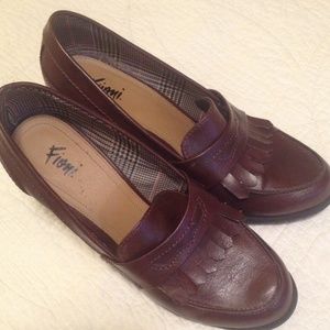 Brown slip on heels