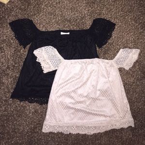 2 "off the shoulder" blouses: black and white