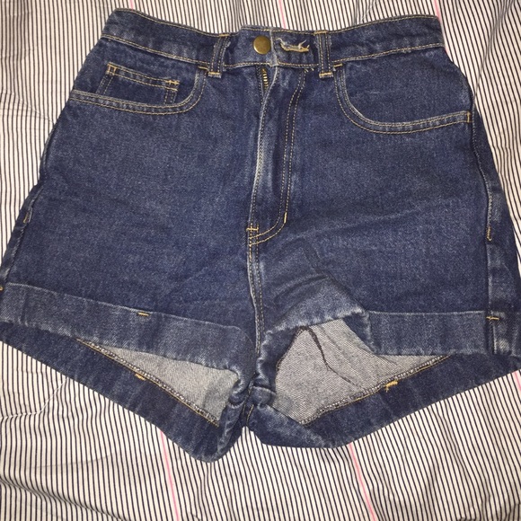 American apparel dark wash high waisted shorts
