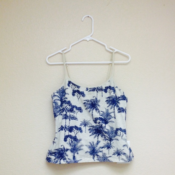 Cream and blue print spaghetti strap top