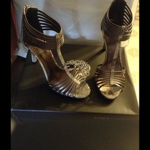 Vince camuto metalic snake print heels