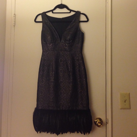 Black dress with silver designs and feather lined - Picture 1 of 4