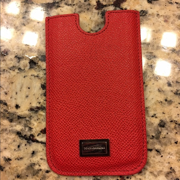 Dolce and Gabbana red leather phone case