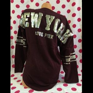 VS PINK Bling NY Varsity Crew Sweatshirt! Medium