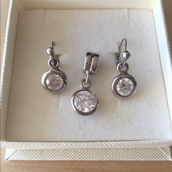 Sterling Silver + Crystal Pendant + Earring Set