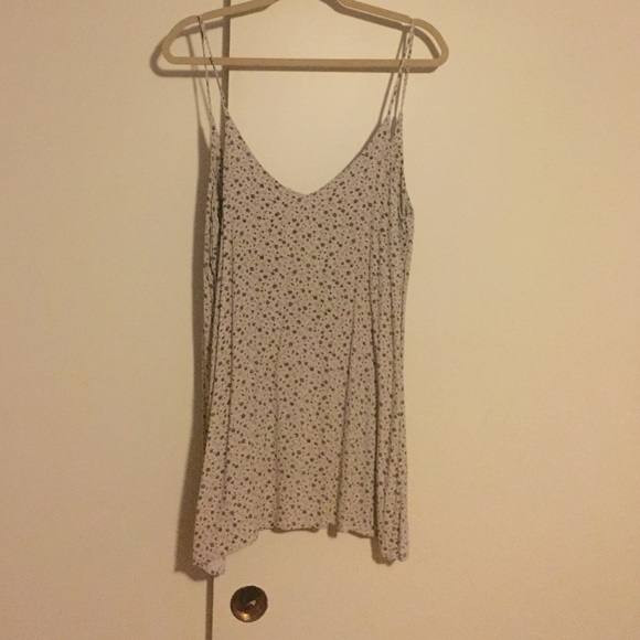 white dress with purple floral pattern