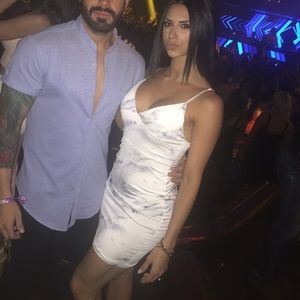 Blue and white marble dress