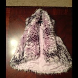BCBG lilac and black fur vest