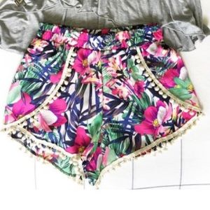 Floral pom pom shorts