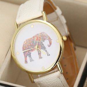 Elephant print pattern leather Quartz watch