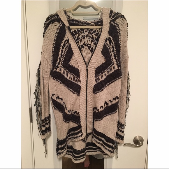 Free people geoprint fringe cardigan