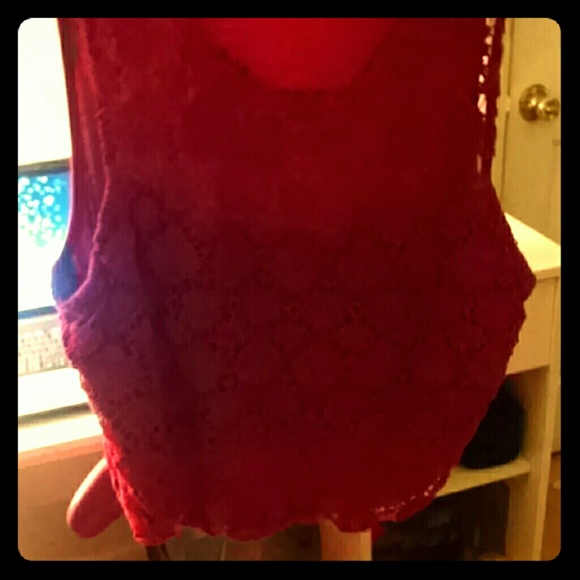 Red lace crop top