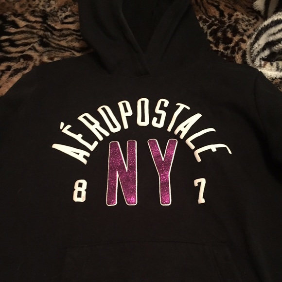 Black and pink hooded Aeropostale sweatshirt.