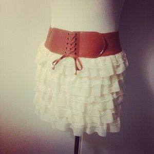 Beige Lace Ruffle Mini Skirt Lolita Kawaii