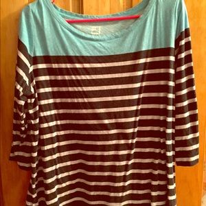 Navy, aqua and cream striped 3/4 top