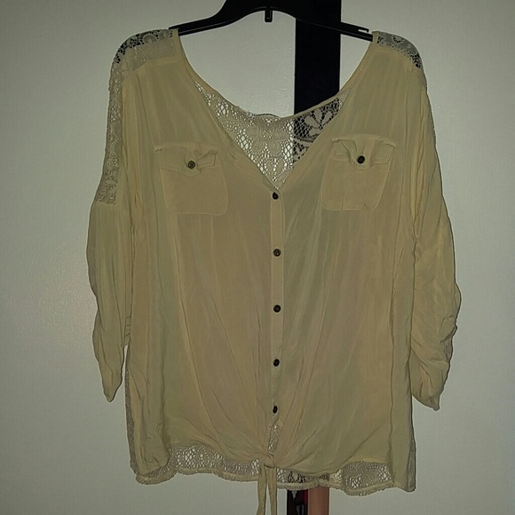 Lace back, tie front blouse