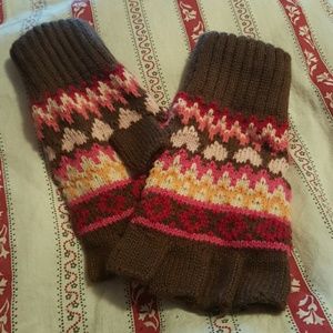 Fair Isle print knit fingerless gloves
