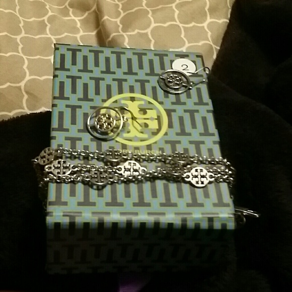 Tory burch silver earrings n matching bracelet
