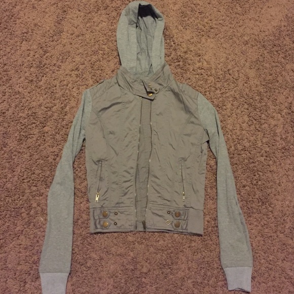 Grey hooded bomber jacket