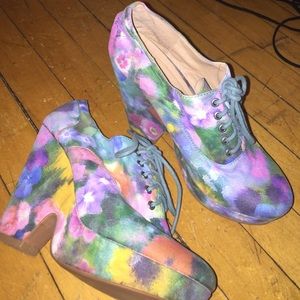 Ecote floral silk platform oxfords