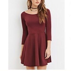 Forever 21- Scoop Neck Fit&Flare Wine Color Dress