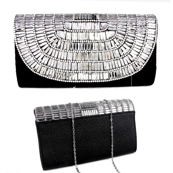 Boutique Handbags - Black w Crystals Clutch Purse