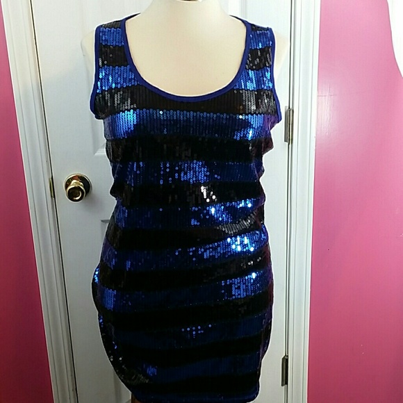 **Great for NYE Party!** Black/Blue Sequin Dress