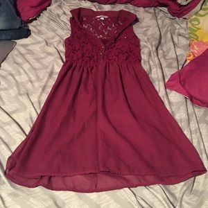 Maroon Lace Collared Dress