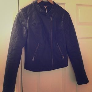 Quilted Sleeve Vegan Leather Jacket