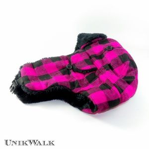 Pink Plaid Winter Fuzzy Trooper Hat