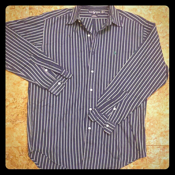 Men's Navy Striped Ralph Lauren Button Down Shirt