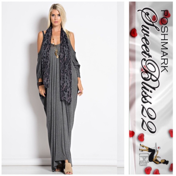 💕$2.95 SHIPPING  Cold Shoulder Gray Maxi💕 - Picture 2 of 2